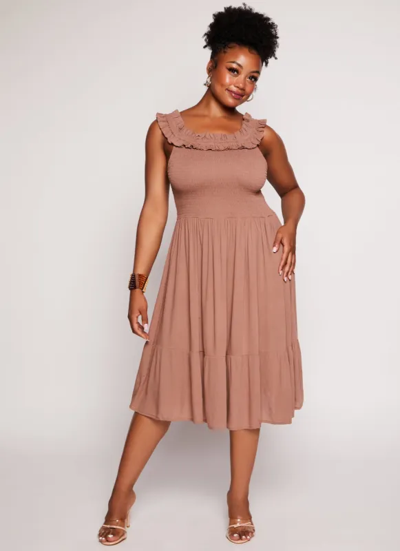 Plus Size Gauze Knit Smocked Midi Dress sold by Rainbow