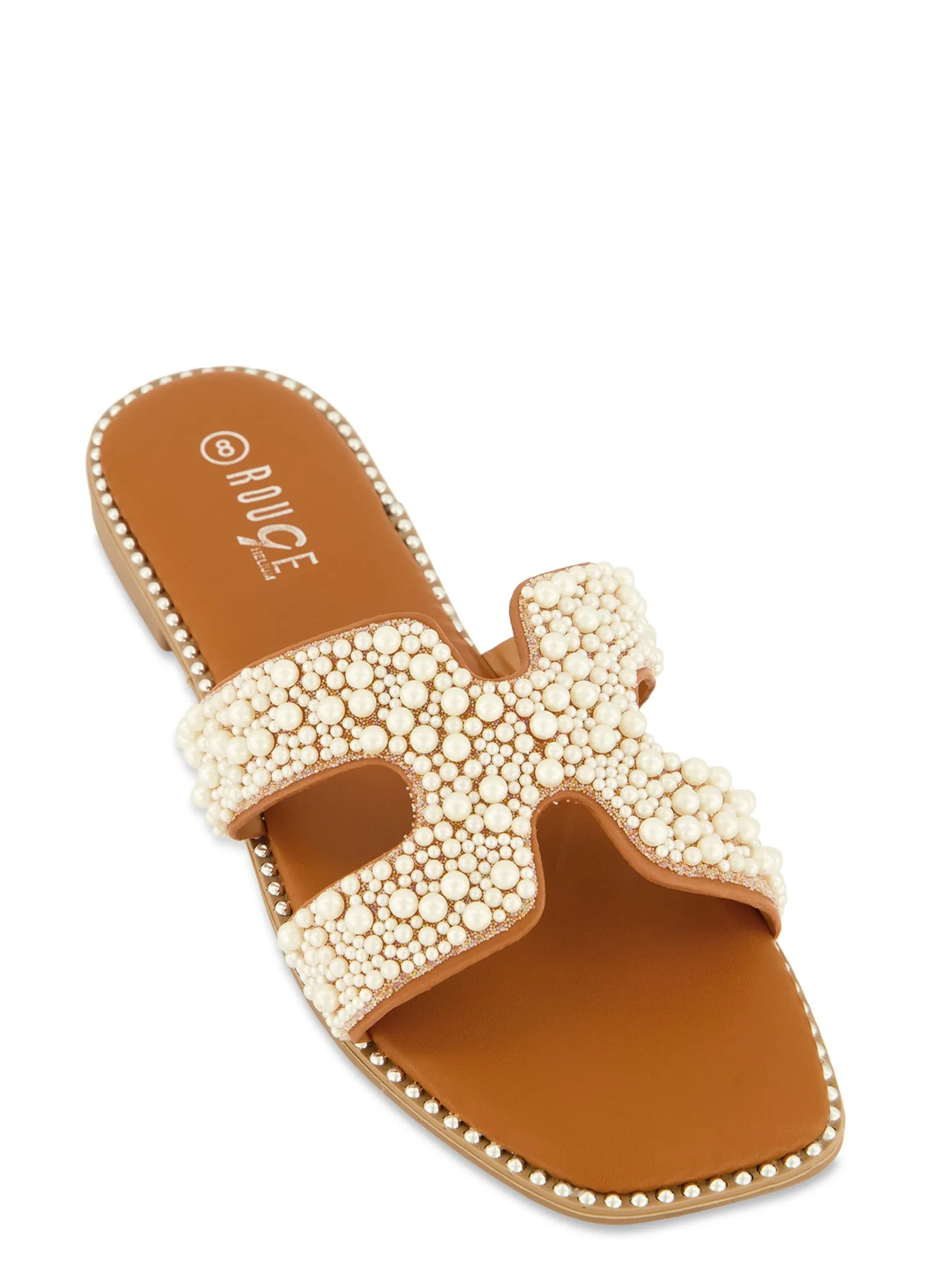 Faux Pearl H Band Slide Sandals sold by Rainbow