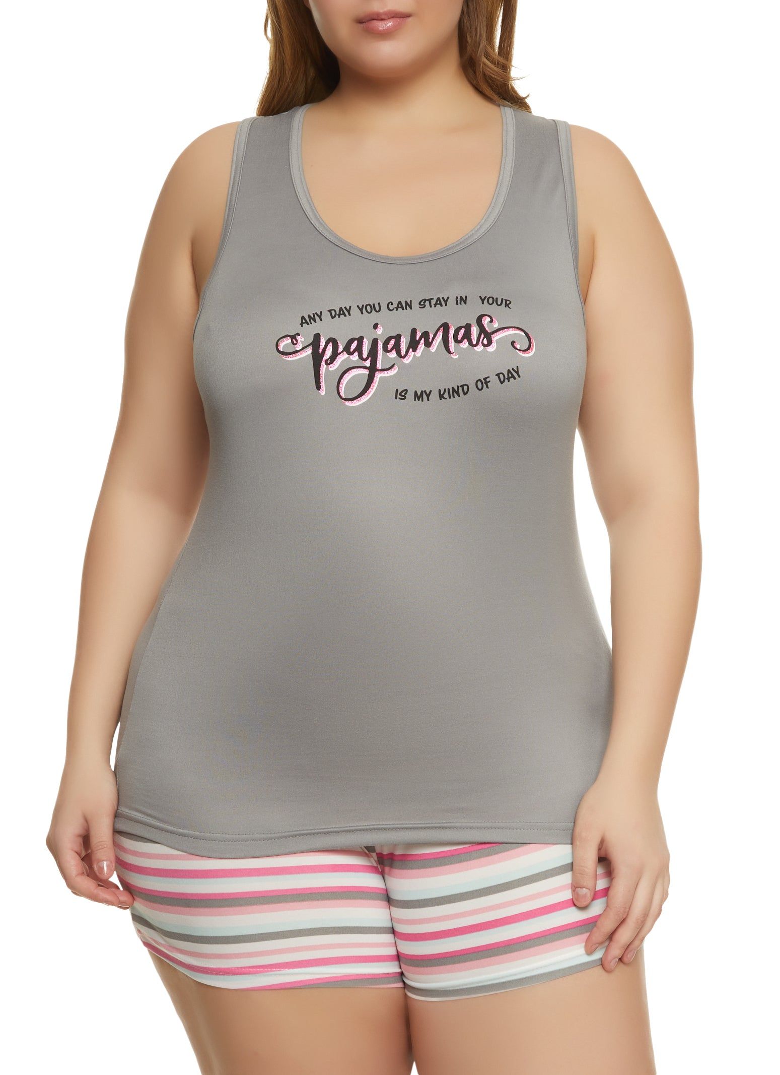 Plus Size My Kind of Day Graphic Pajama Tank Top and Shorts sold by Rainbow