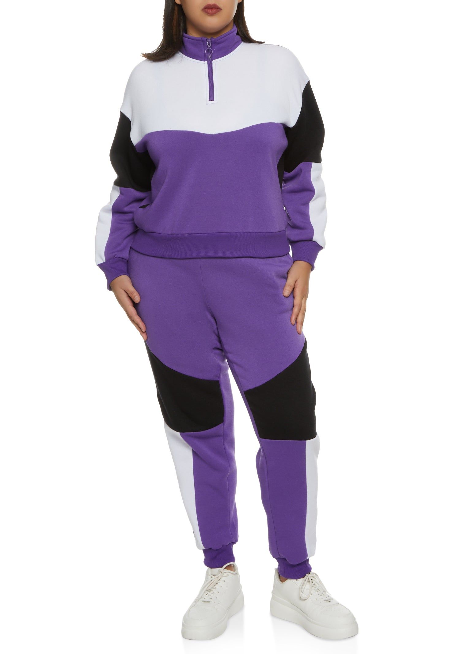 Plus Size Color Blocked Zip Neck Sweatshirt sold by Rainbow product image thumbnail 2
