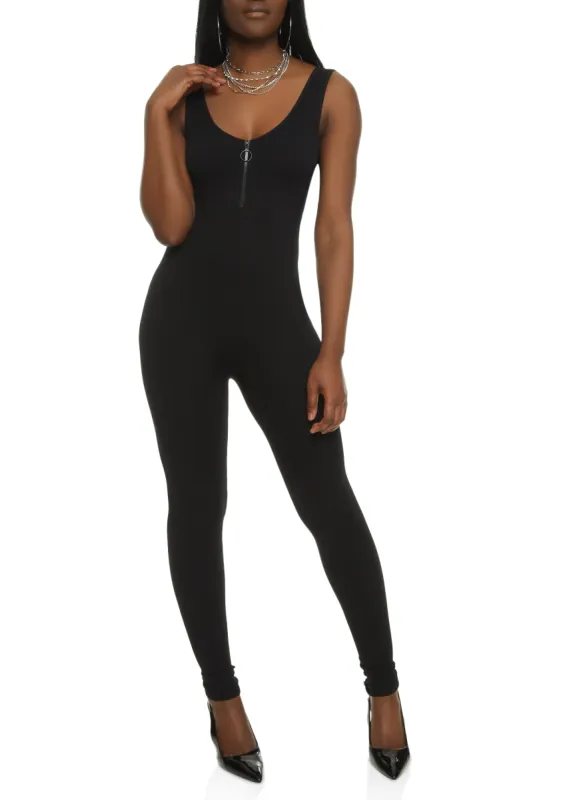 Ribbed Zip Neck Sleeveless Catsuit sold by Rainbow