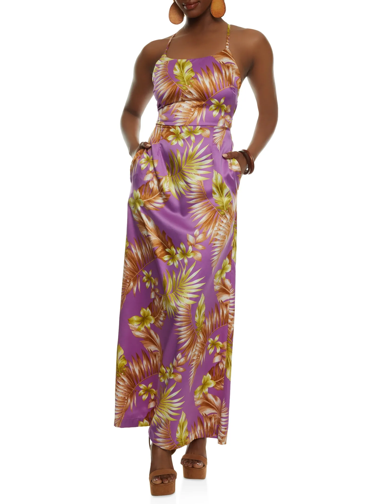 Haute Monde Open Criss Cross Back Tropical Print Maxi Dress sold by Rainbow product image thumbnail 2