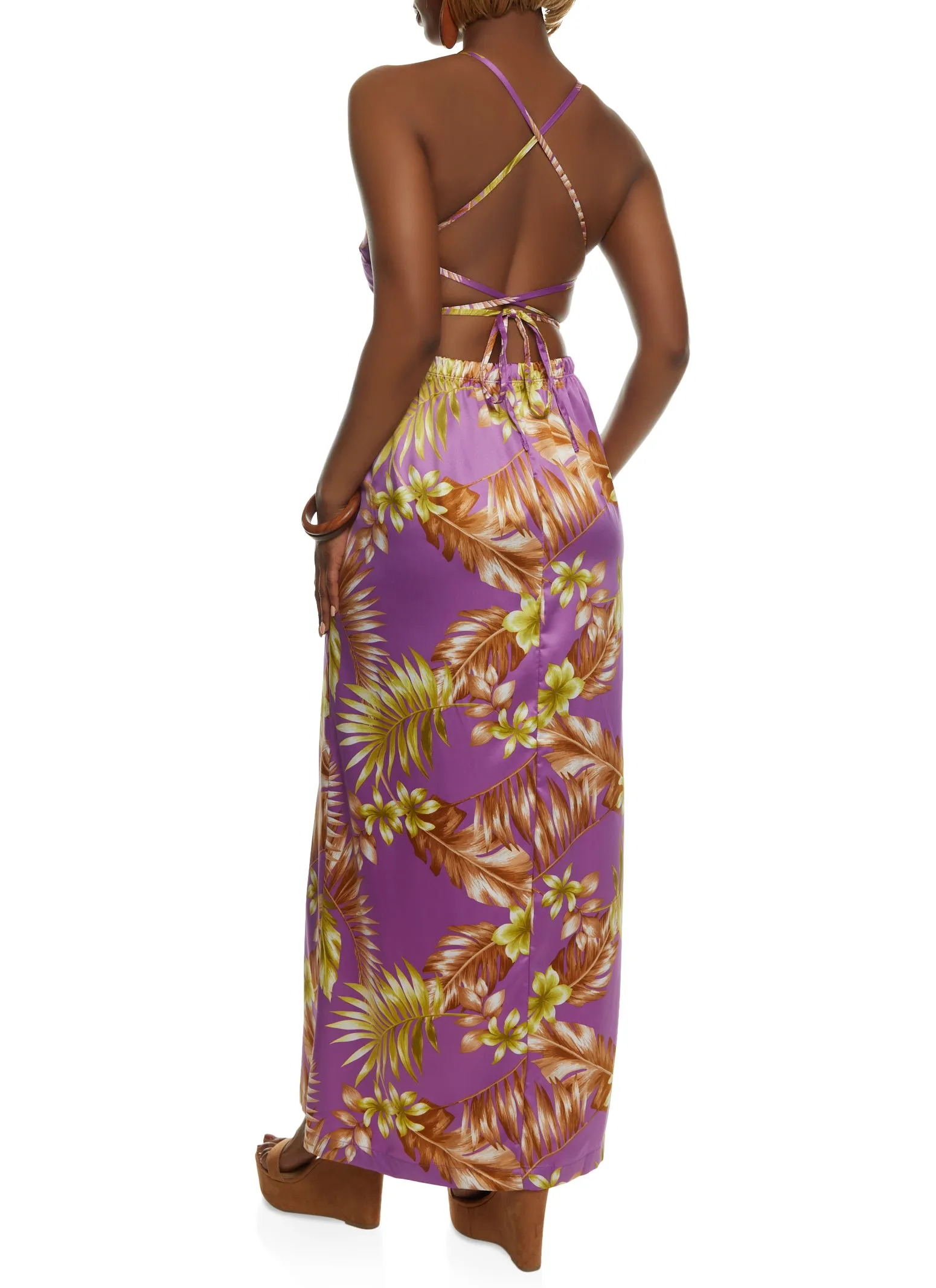 Haute Monde Open Criss Cross Back Tropical Print Maxi Dress sold by Rainbow product image thumbnail 3