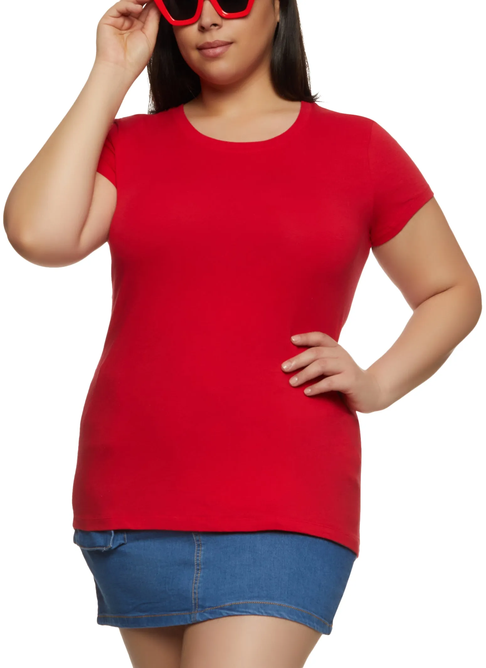 Plus Size Basic Short Sleeve Crew Neck Tee sold by Rainbow