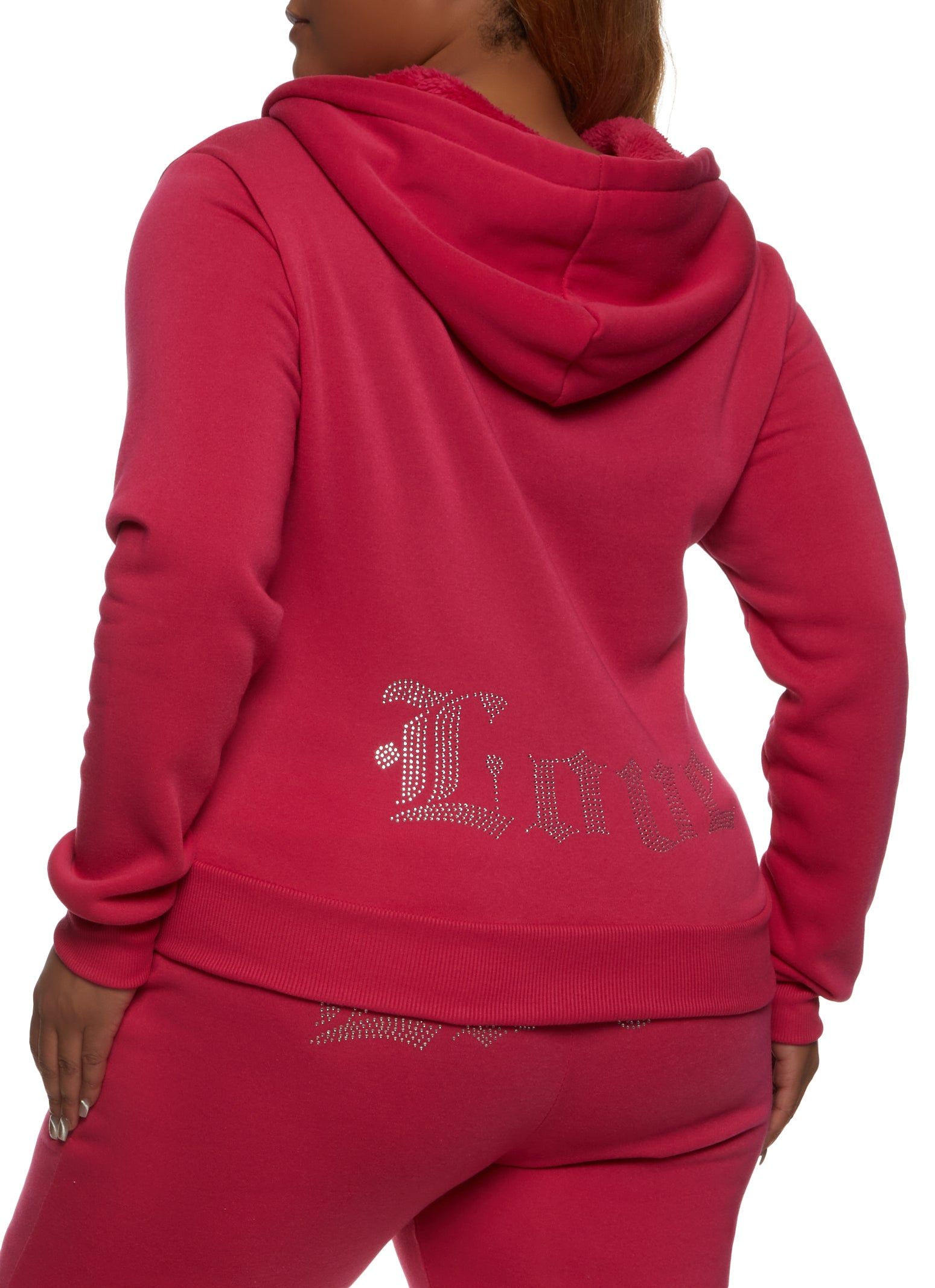 Plus Size Love Rhinestone Zip Front Hoodie sold by Rainbow product image thumbnail 3