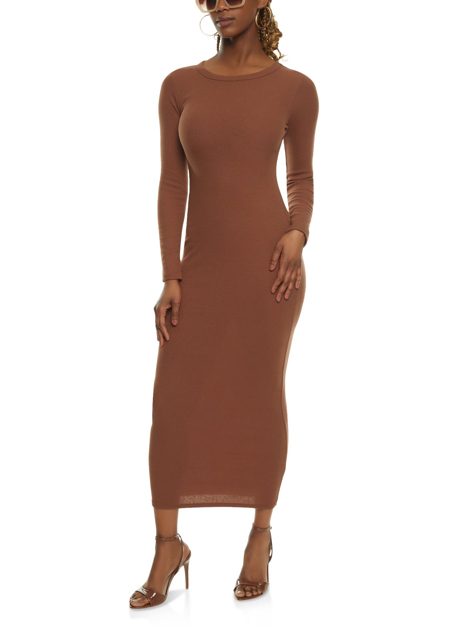 Ribbed Crew Neck Long Sleeve Maxi Dress sold by Rainbow