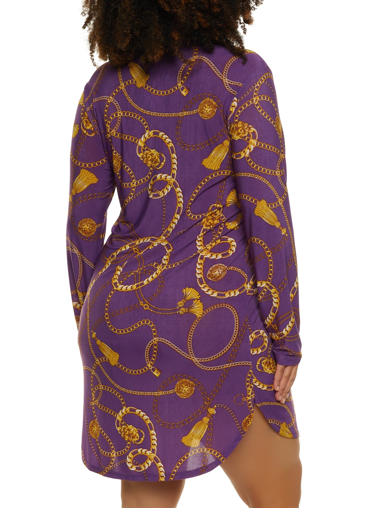 Plus Size Chain Status Print Button Front Shirt Dress sold by Rainbow product image thumbnail 3