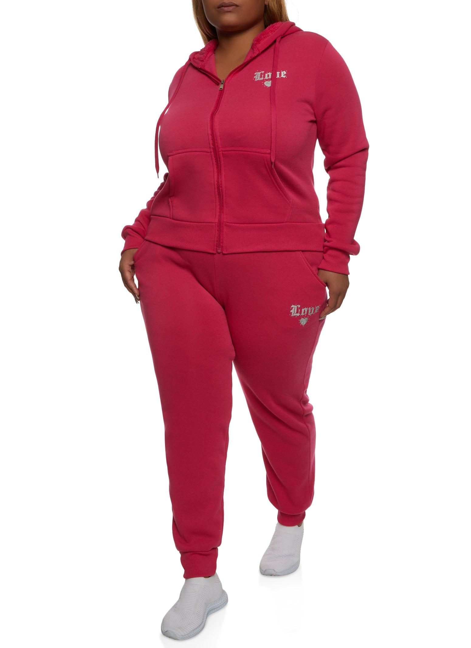 Plus Size Love Rhinestone Zip Front Hoodie sold by Rainbow product image thumbnail 2