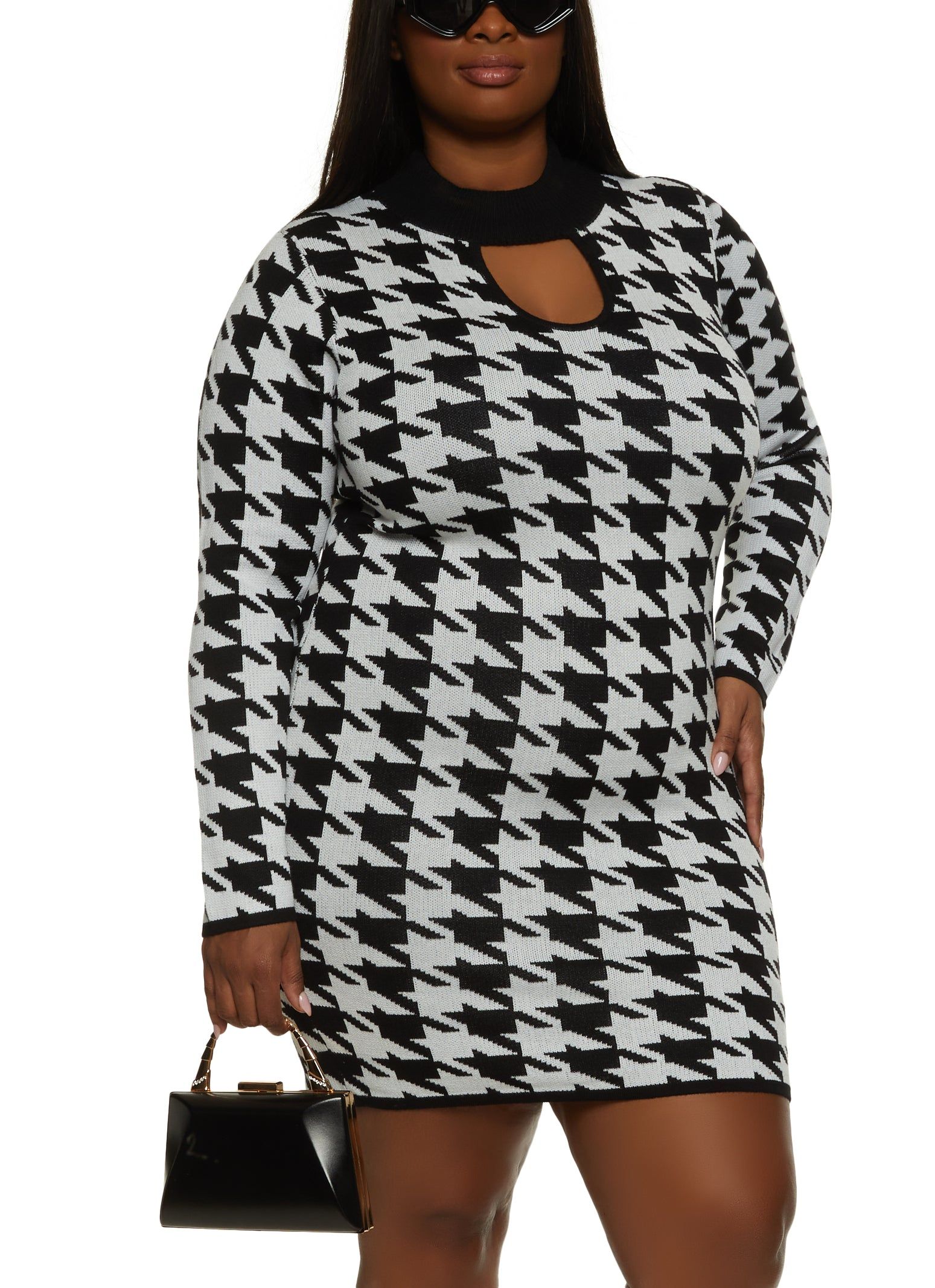 Plus Size Houndstooth Keyhole Sweater Dress sold by Rainbow