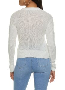 Solid Cable Knit Button Front Cropped Cardigan sold by Rainbow