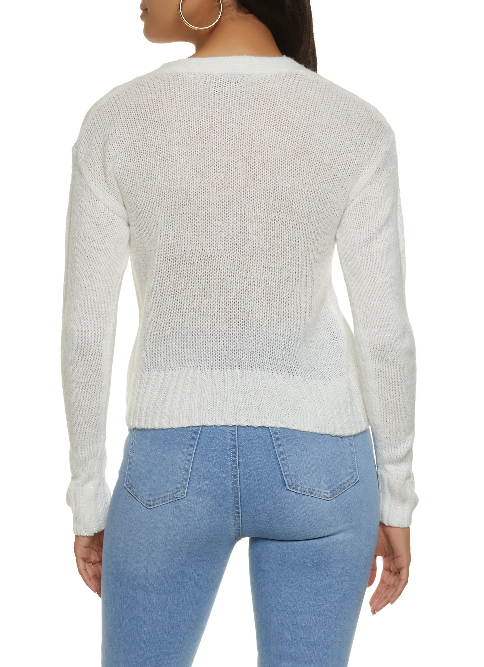 Solid Cable Knit Button Front Cropped Cardigan sold by Rainbow product image thumbnail 2