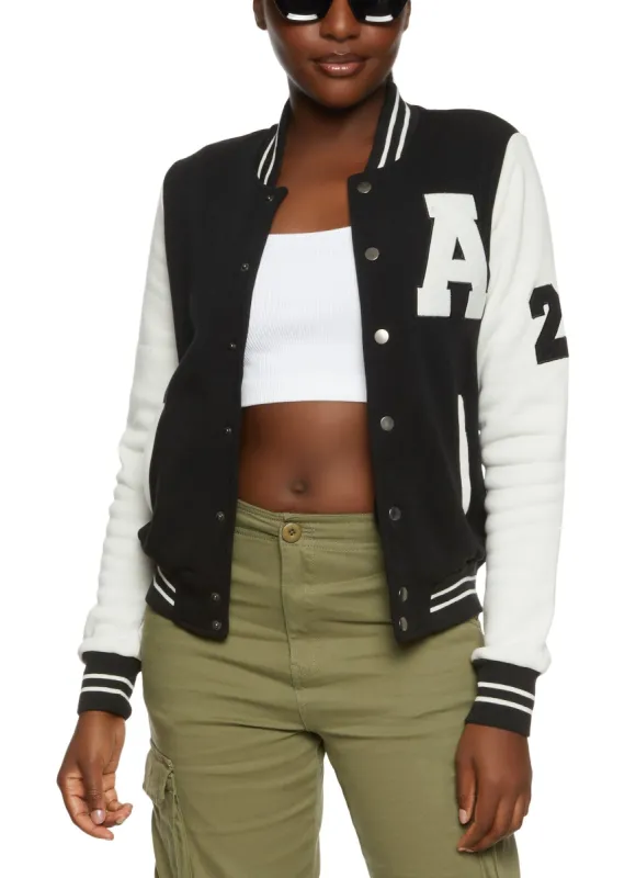 Fleece Graphic Patch Baseball Jacket sold by Rainbow