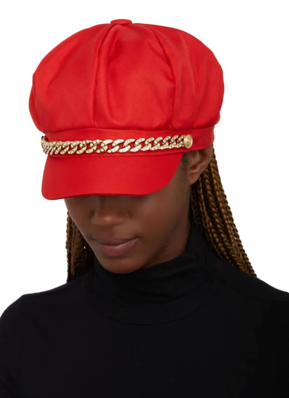 Rhinestone Chain Detail Cabbie Hat sold by Rainbow