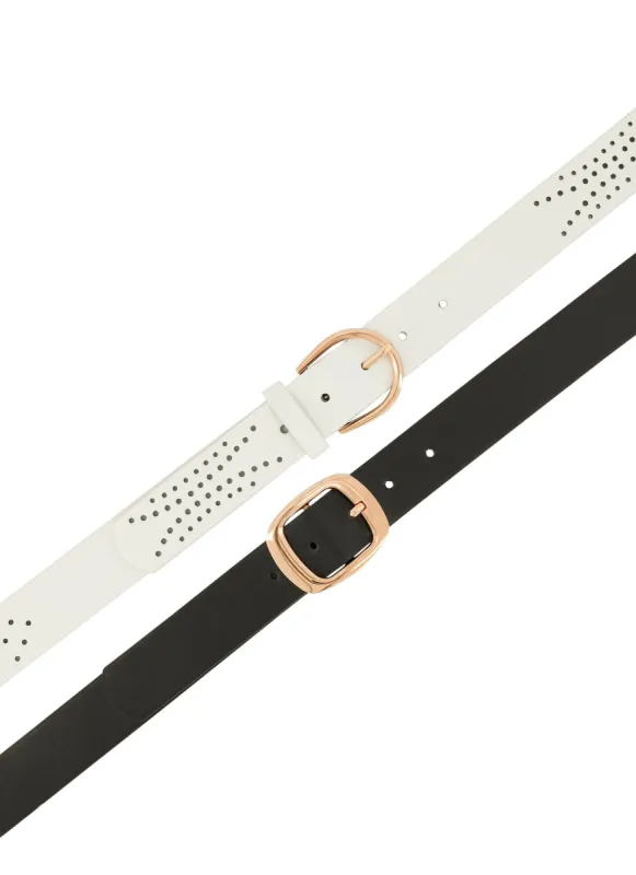 Plus Size Faux Leather Laser Cut Buckle Belts 2 Pack sold by Rainbow