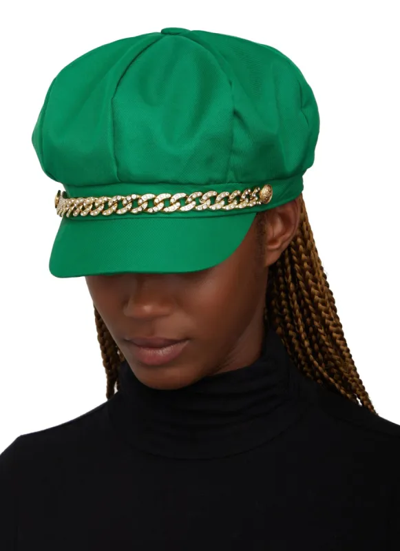 Rhinestone Chain Detail Cabbie Hat sold by Rainbow
