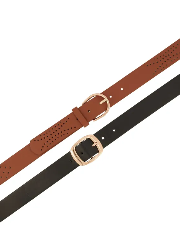 Plus Size Faux Leather Laser Cut Buckle Belts 2 Pack sold by Rainbow