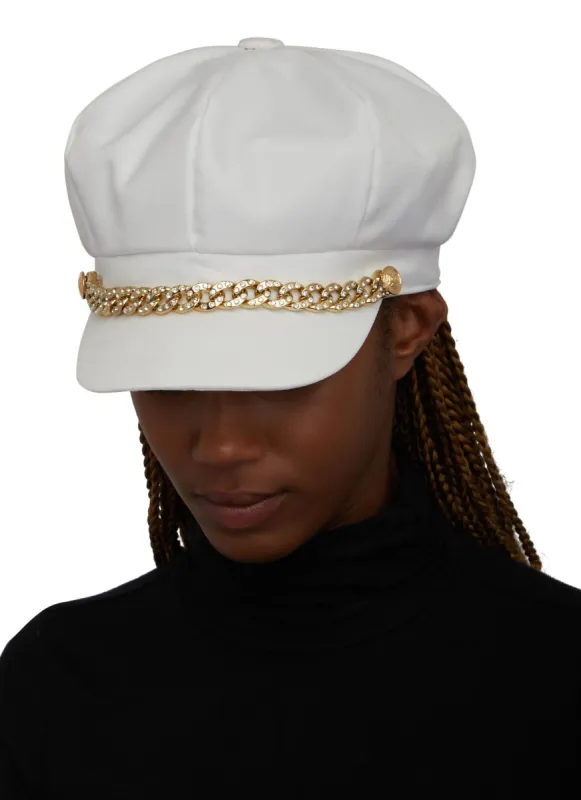 Rhinestone Chain Detail Cabbie Hat sold by Rainbow