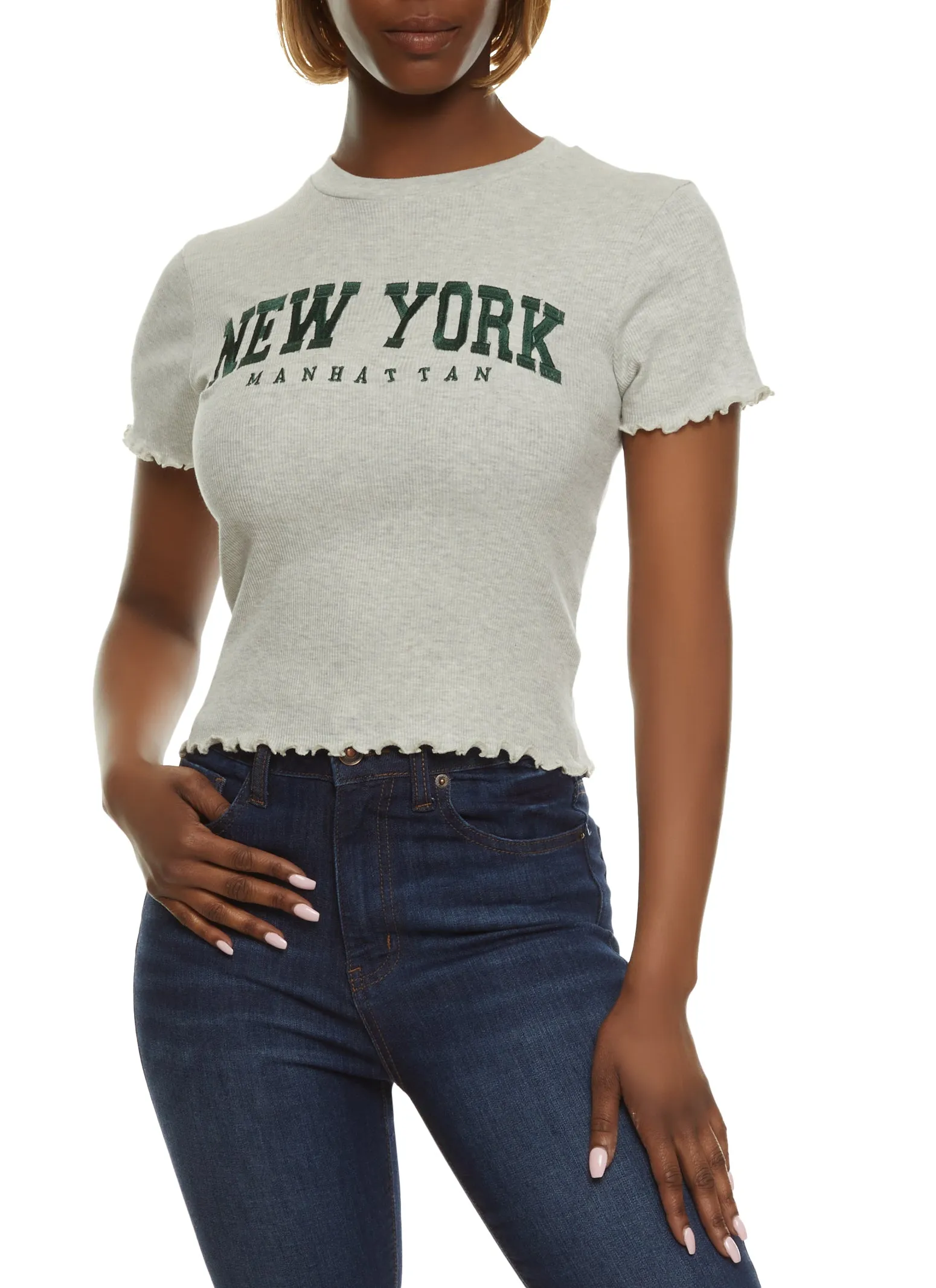 Ribbed New York Manhattan Cropped Graphic Tee sold by Rainbow