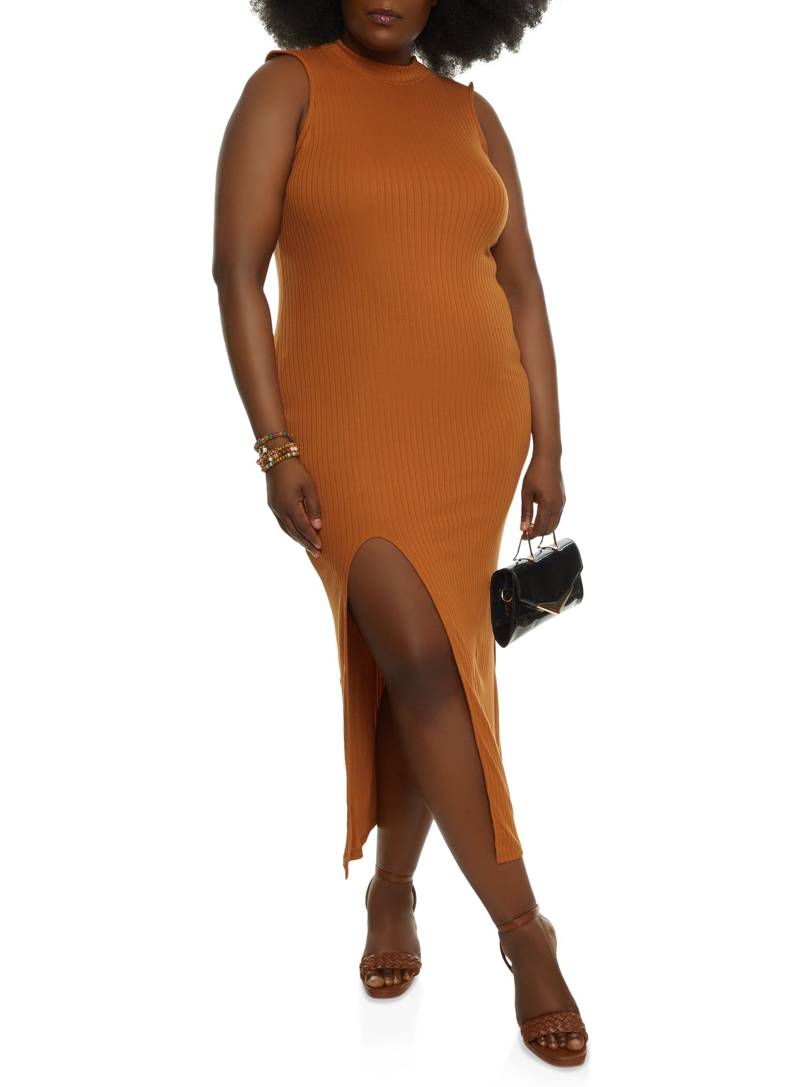 Plus Size Mock Neck Side Slit Tank Dress sold by Rainbow product image thumbnail 2