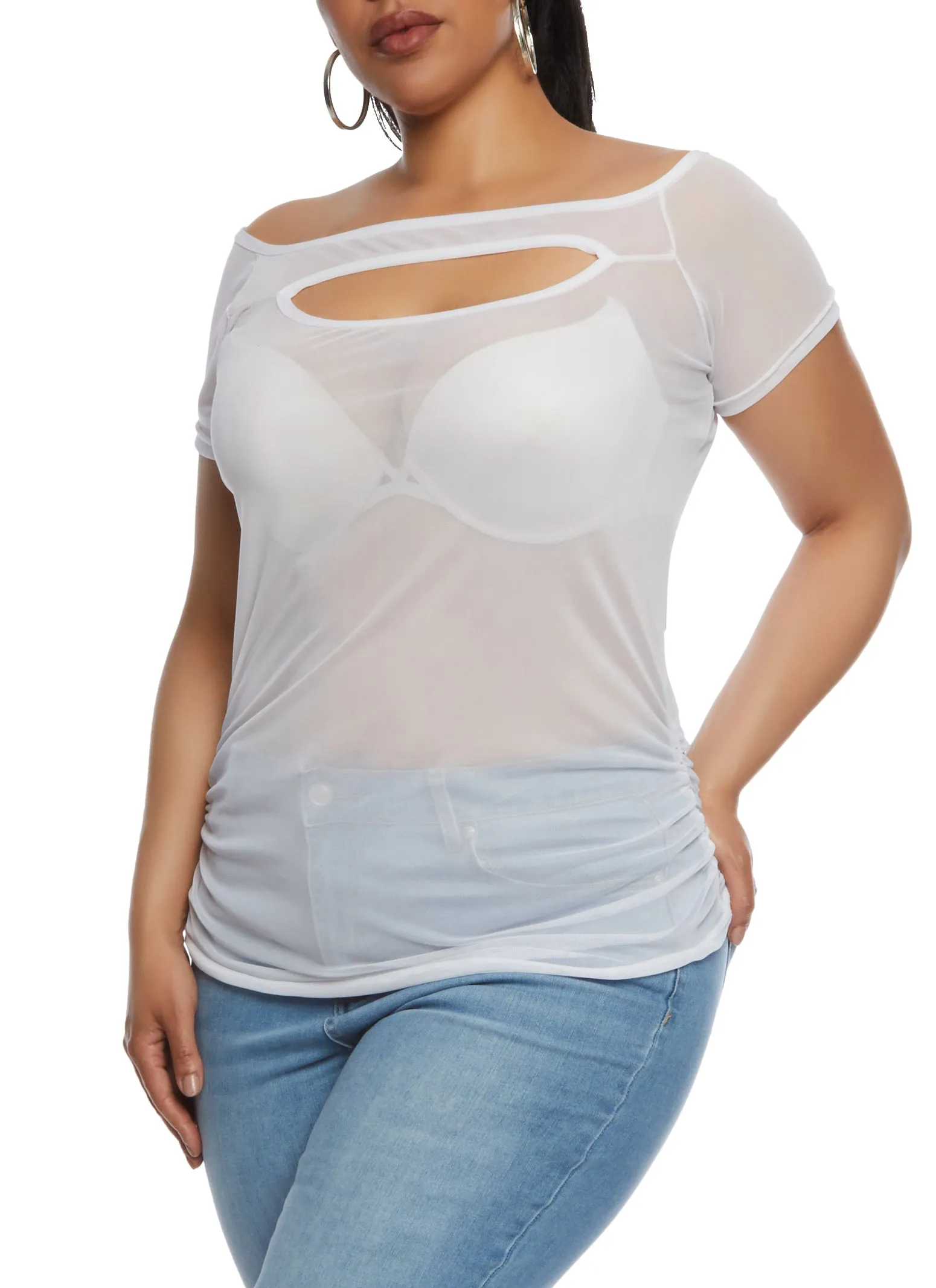 Plus Size Mesh Keyhole Off the Shoulder Top sold by Rainbow product image thumbnail 2