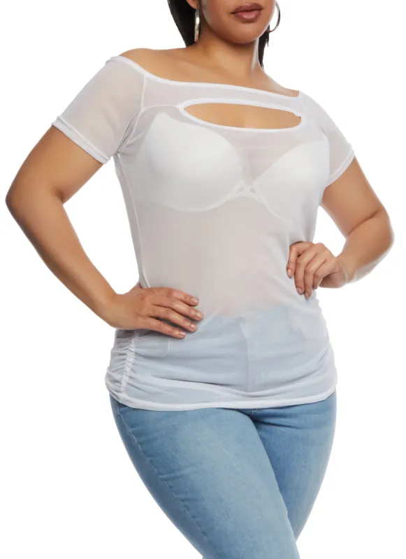 Plus Size Mesh Keyhole Off the Shoulder Top sold by Rainbow