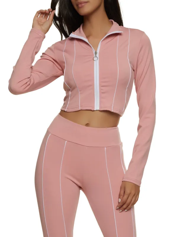 Contrast Pintuck Detail Cropped Track Jacket sold by Rainbow