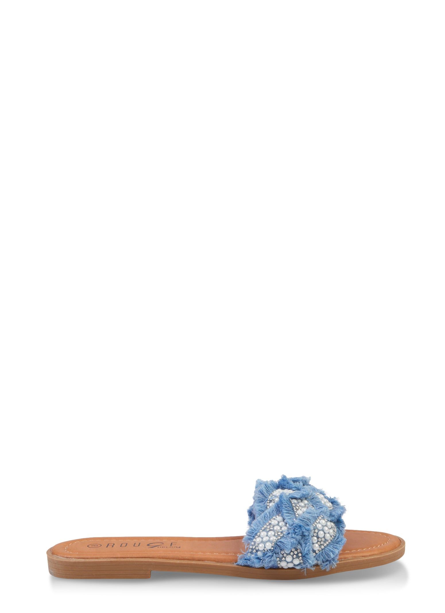 Faux Pearl Rhinestone Frayed Band Slide Sandals sold by Rainbow product image thumbnail 2