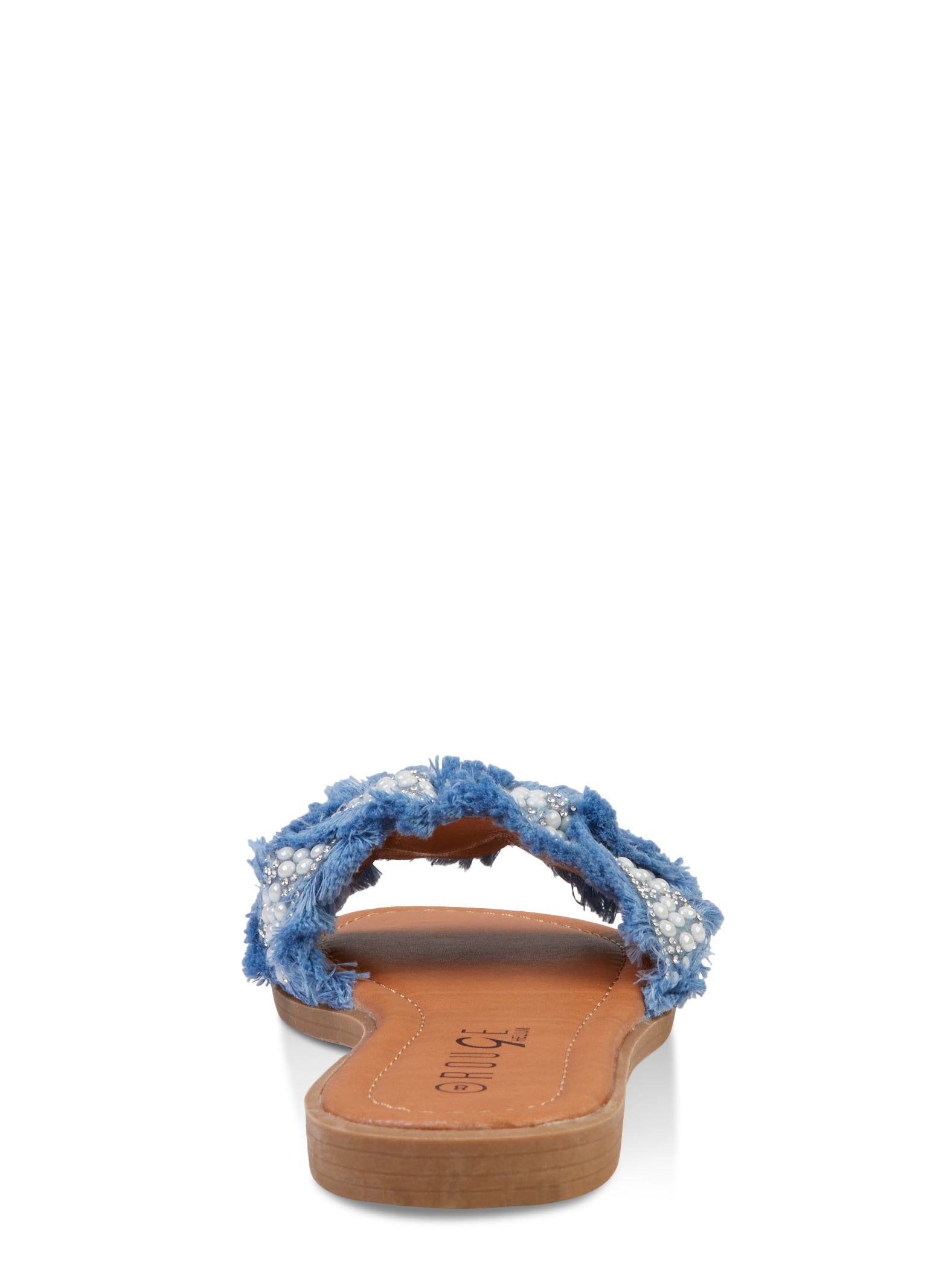 Faux Pearl Rhinestone Frayed Band Slide Sandals sold by Rainbow product image thumbnail 3