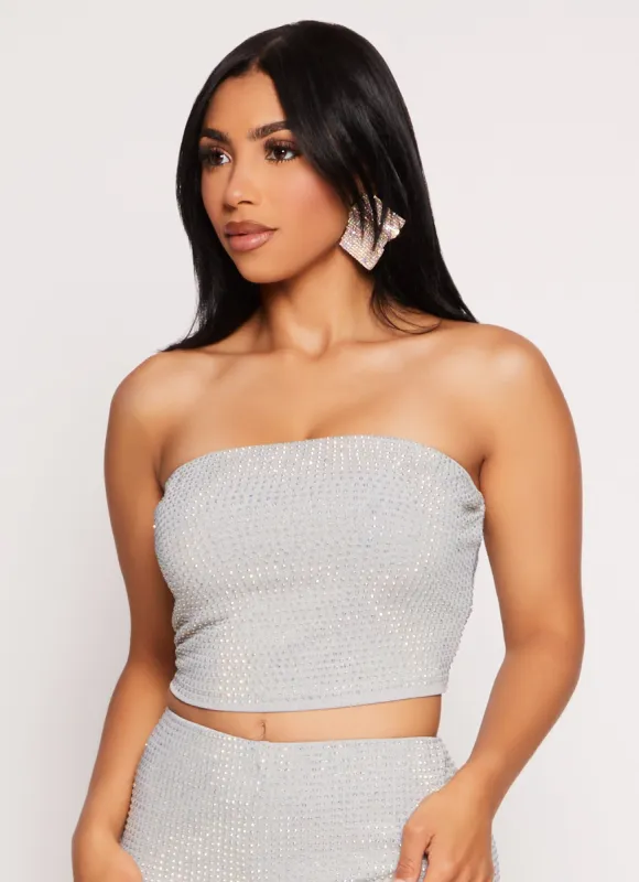 Studded Rhinestone Cropped Tube Top sold by Rainbow