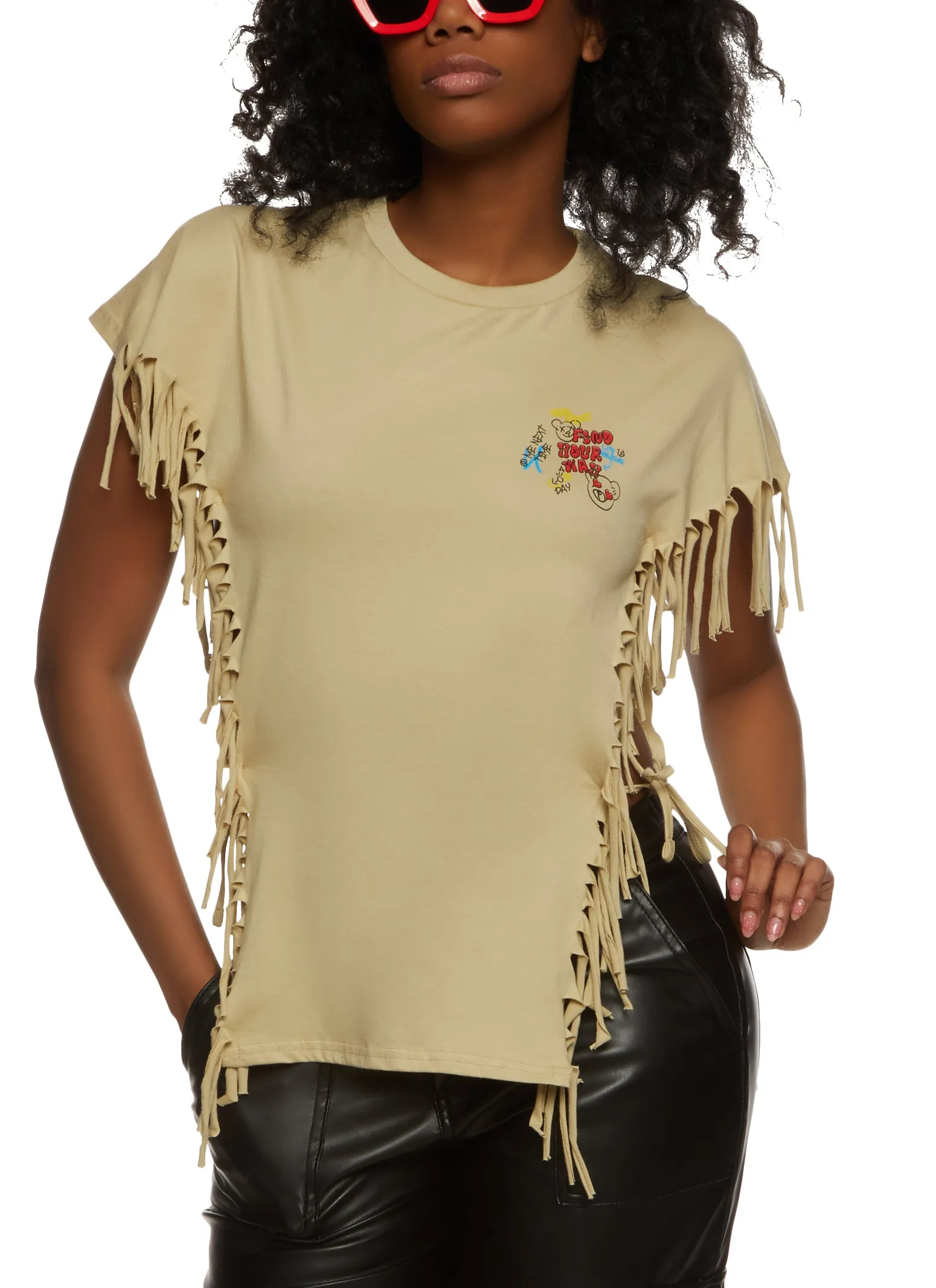 Find Your Way Fringe Open Side Back Graphic Tee sold by Rainbow