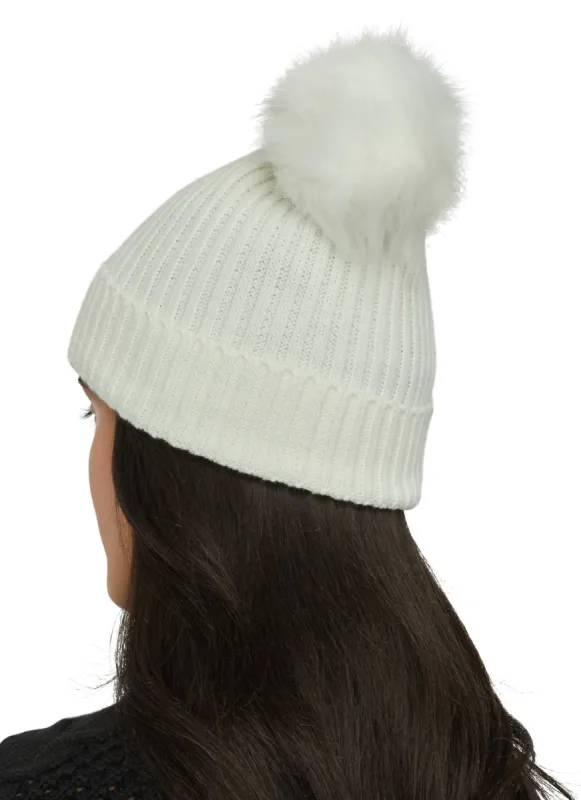 Ribbed Knit Faux Fur Pom Pom Beanie sold by Rainbow
