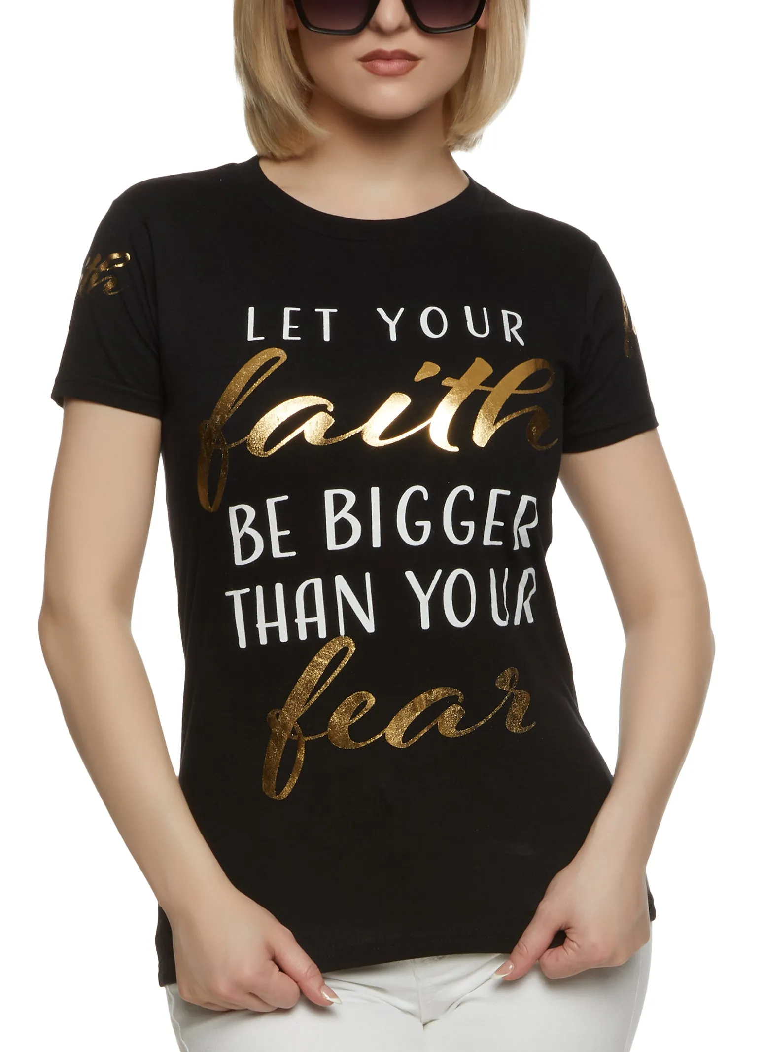 Let Your Faith Be Bigger Than Your Fear Foil Graphic Tee sold by Rainbow