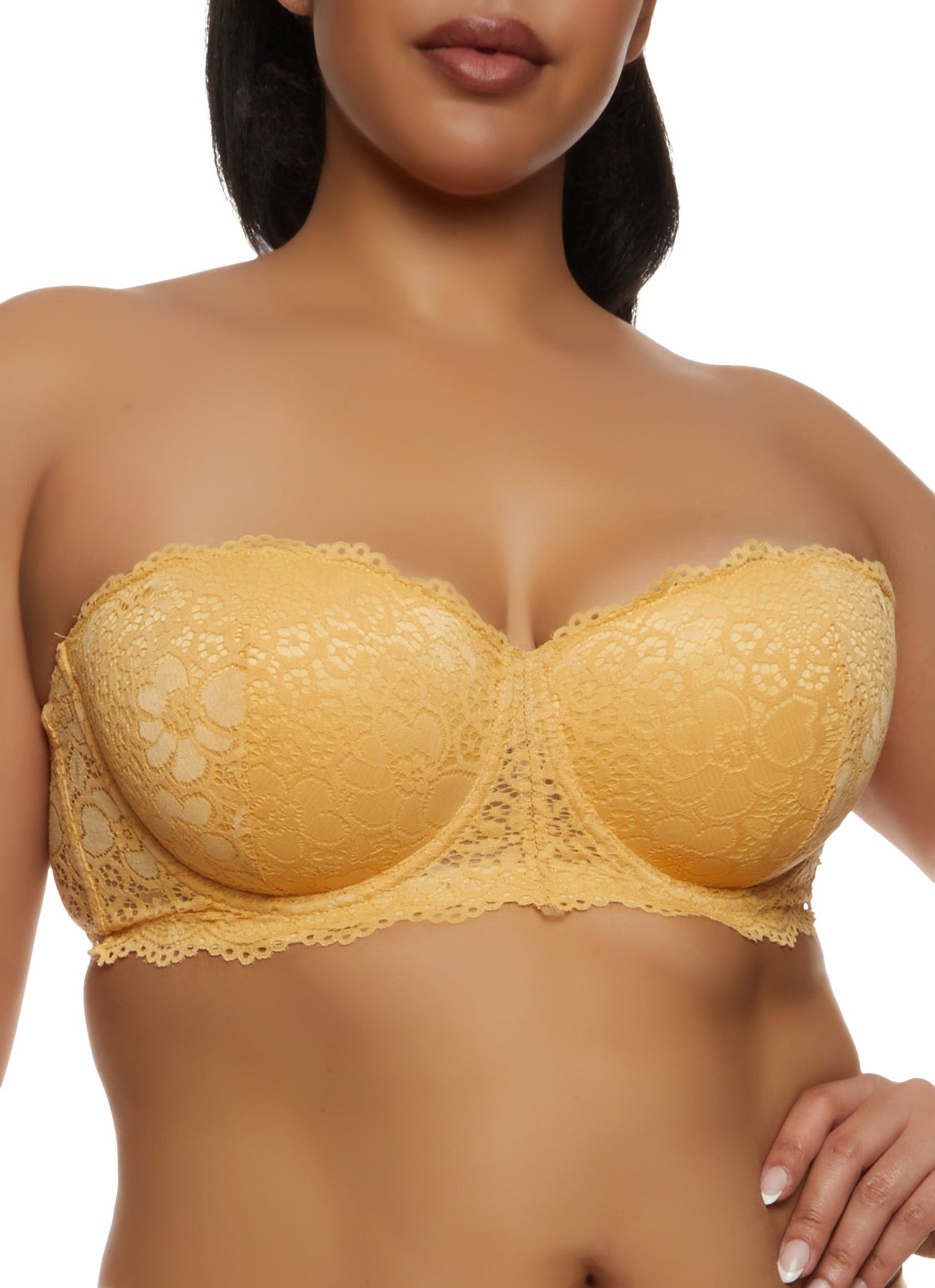 Plus Size Scalloped Solid Floral Lace Balconette Bra | Converts to Strapless sold by Rainbow product image thumbnail 3