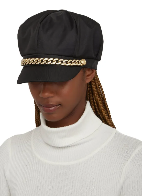 Rhinestone Chain Detail Cabbie Hat sold by Rainbow