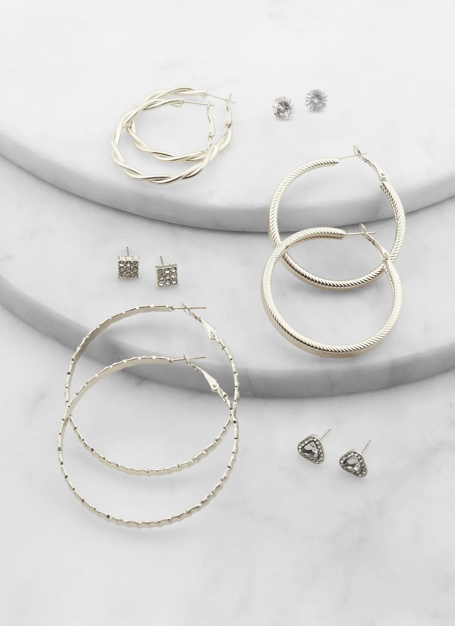 Cubic Zirconia Stud and Hoop Earring Set sold by Rainbow