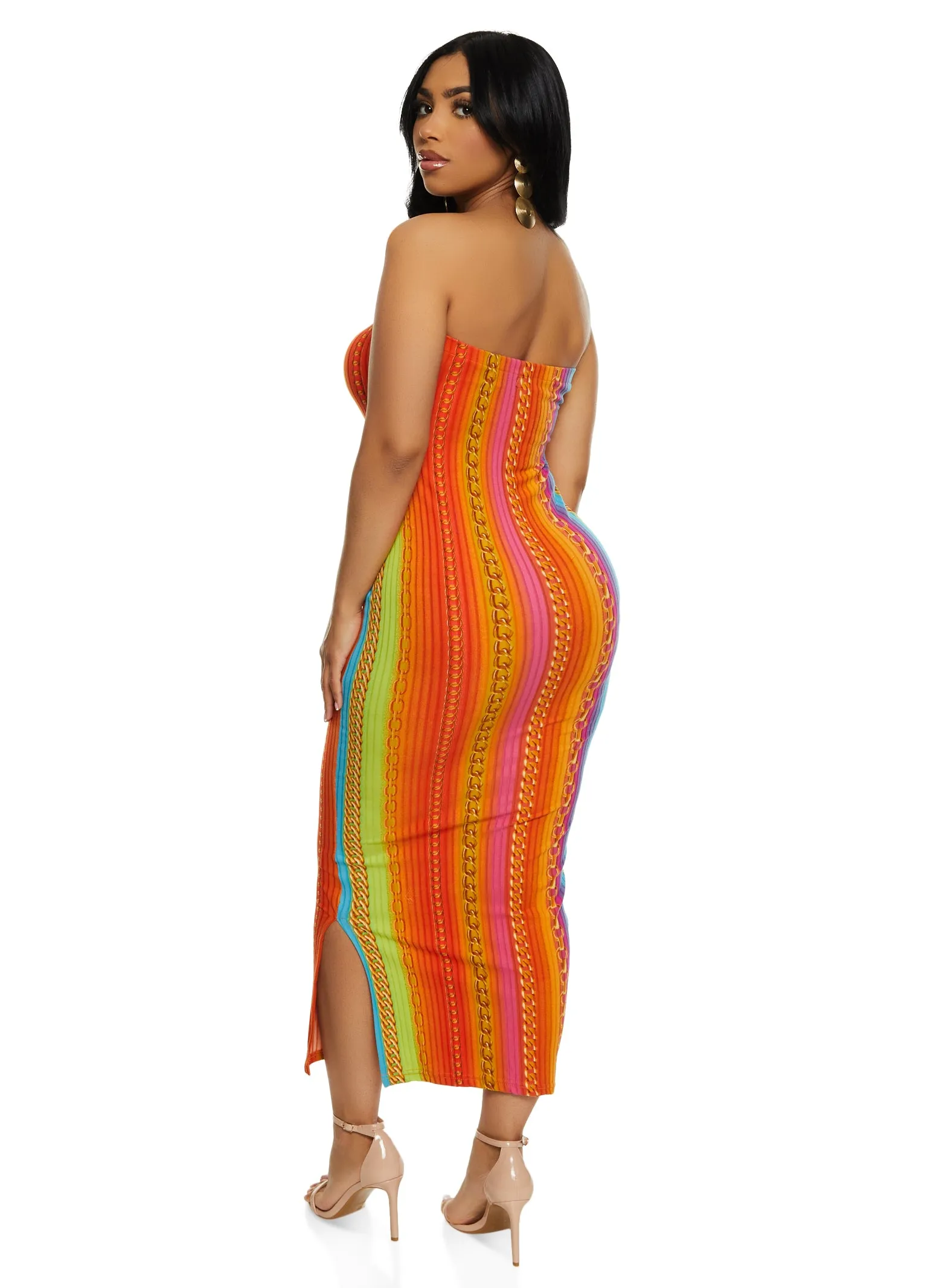Striped Chain Print Maxi Tube Dress sold by Rainbow product image thumbnail 3