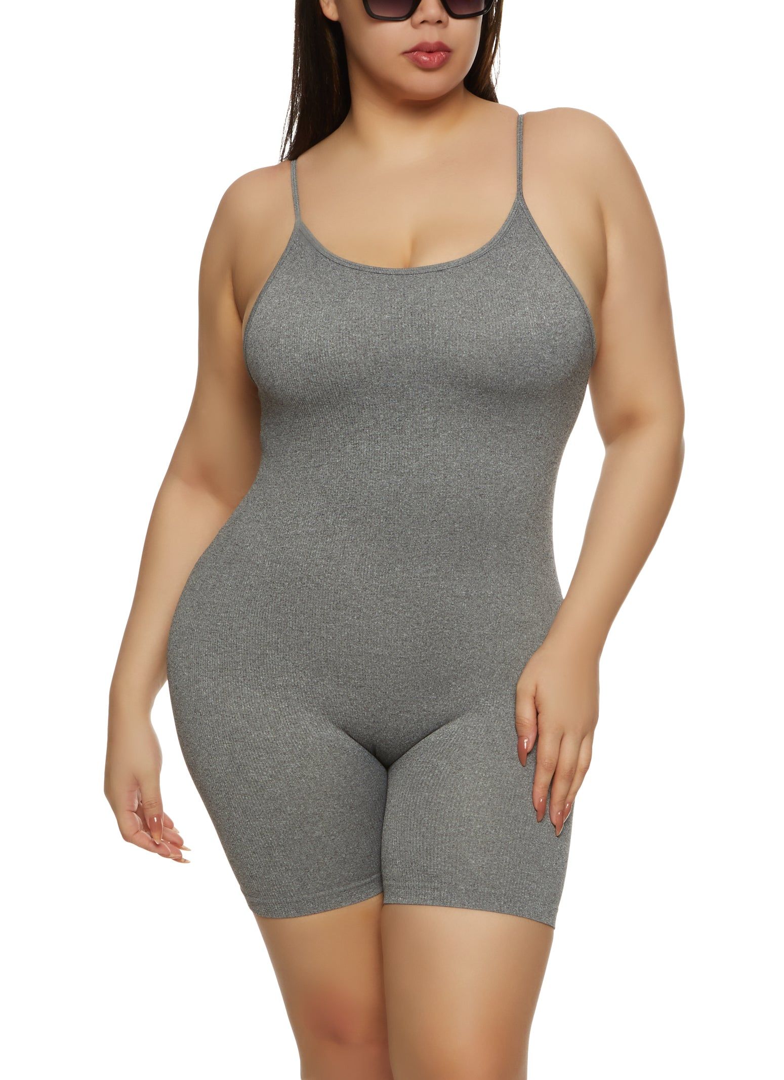 Plus Size Seamless Ribbed Cami Romper sold by Rainbow
