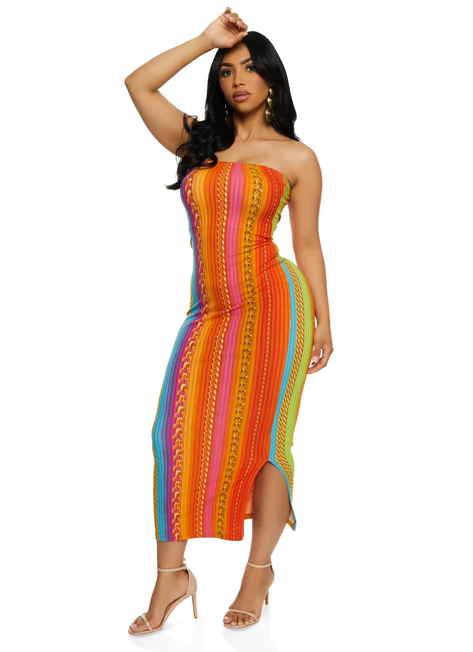 Striped Chain Print Maxi Tube Dress sold by Rainbow product image thumbnail 2