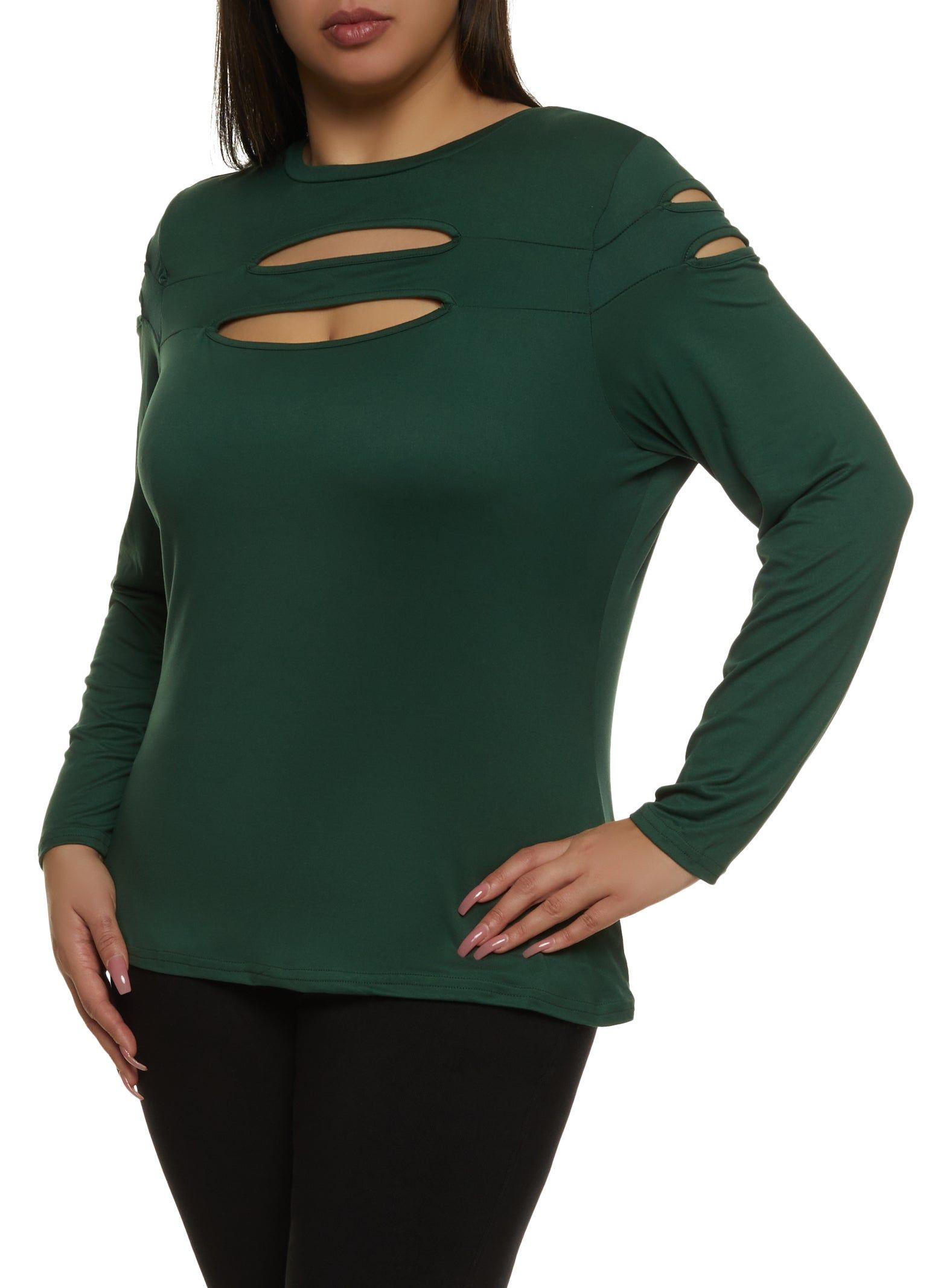 Plus Size Cut Out Keyhole Long Sleeve Tee sold by Rainbow