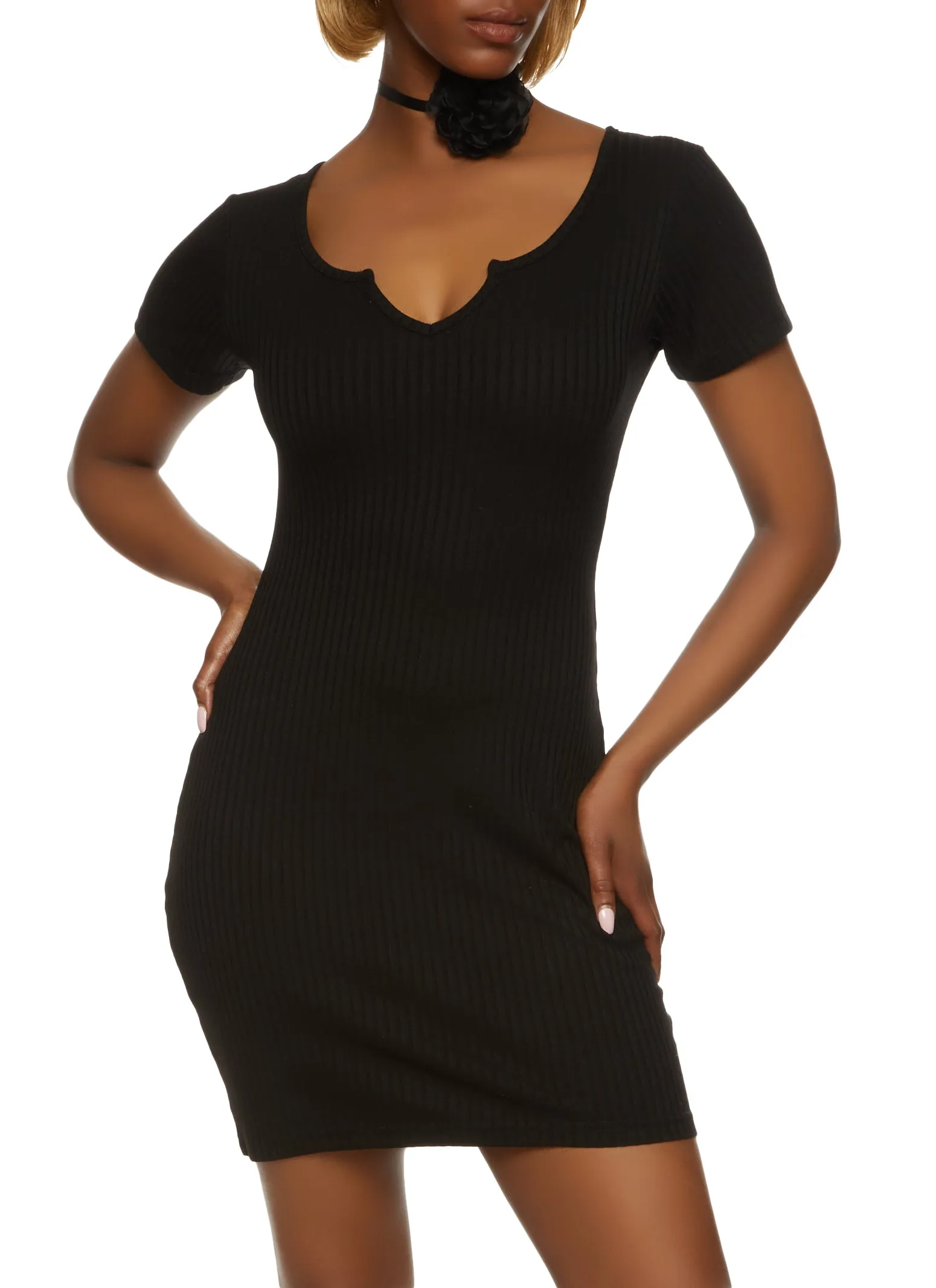 Ribbed Notch Neck T Shirt Dress sold by Rainbow