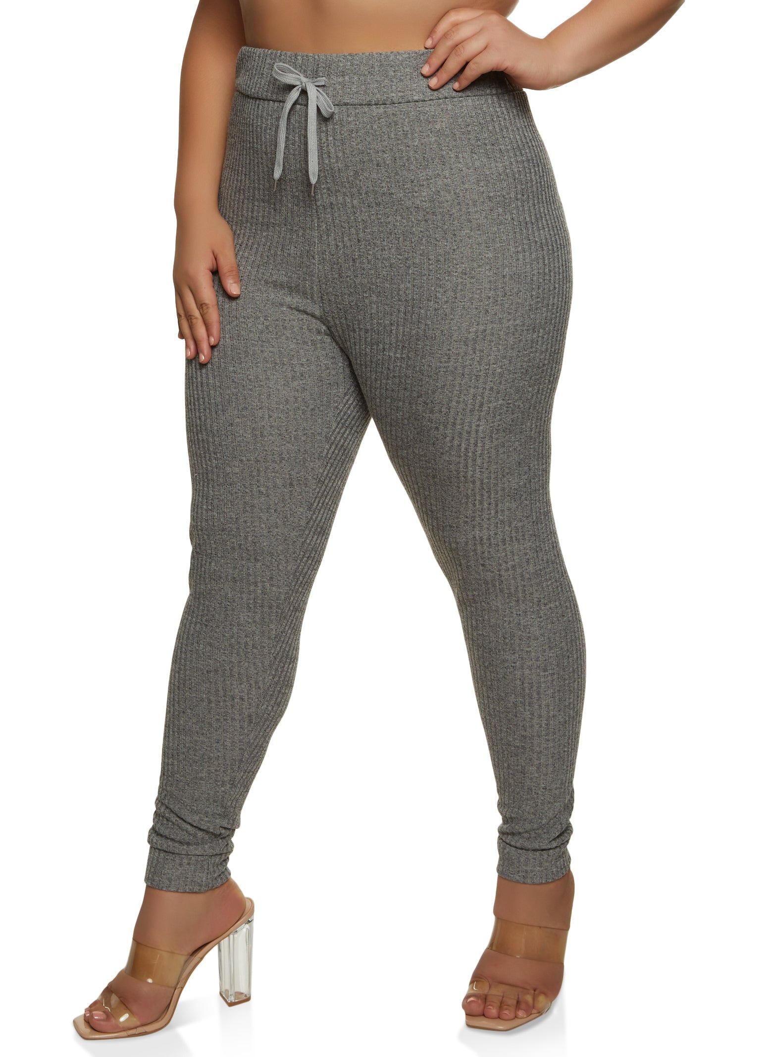 Plus Size Ribbed Knit High Waisted Leggings sold by Rainbow