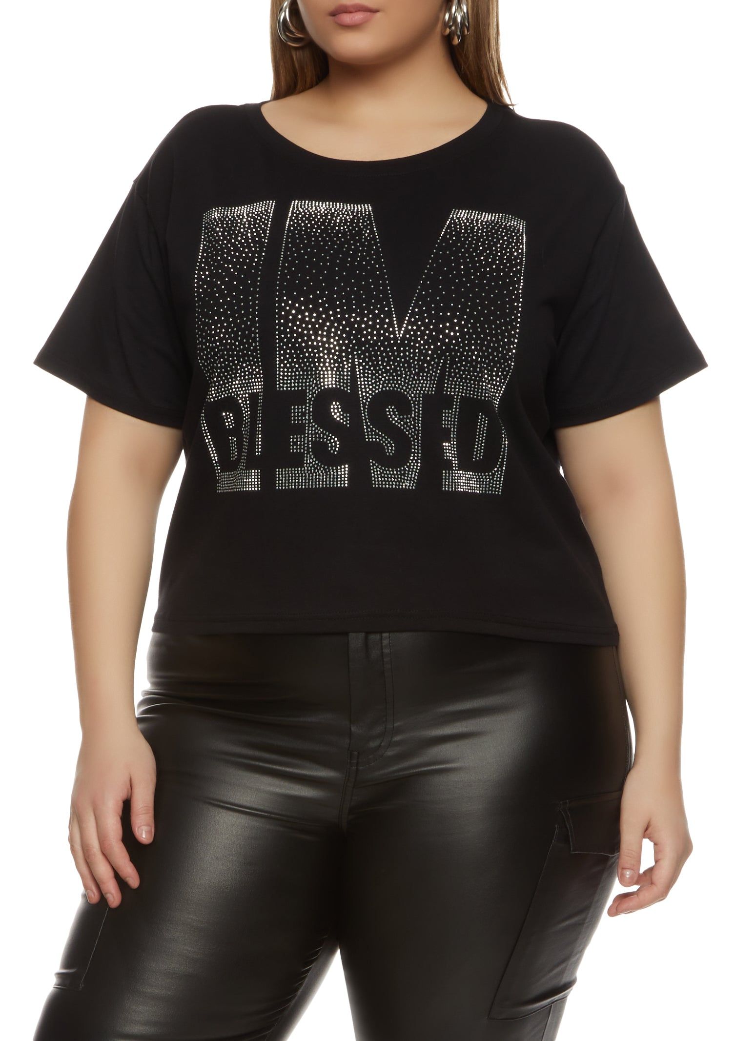 Plus Size Im Blessed Rhinestone Tee sold by Rainbow