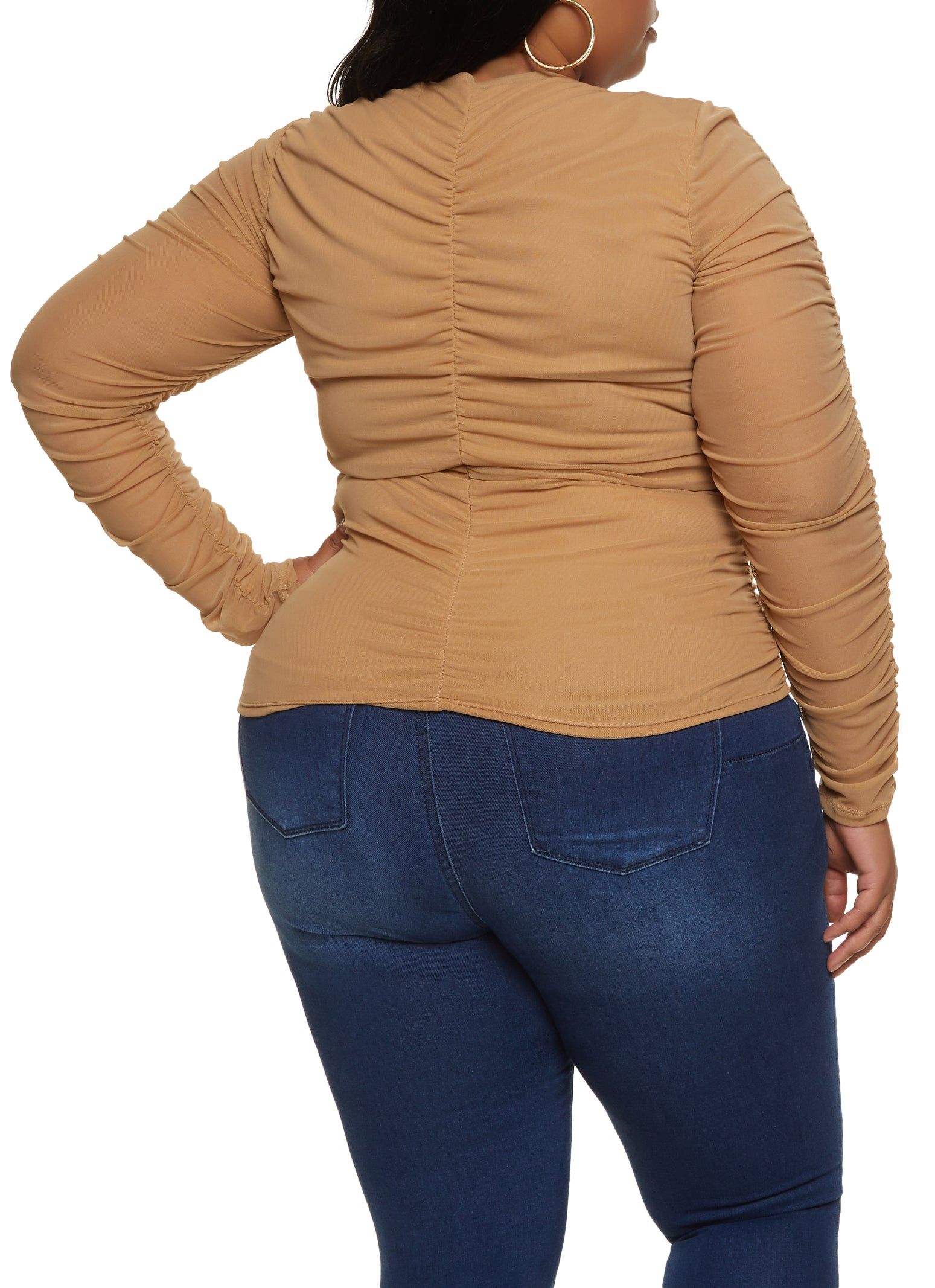 Plus Size Mesh Ruched Long Sleeve Top sold by Rainbow product image thumbnail 2