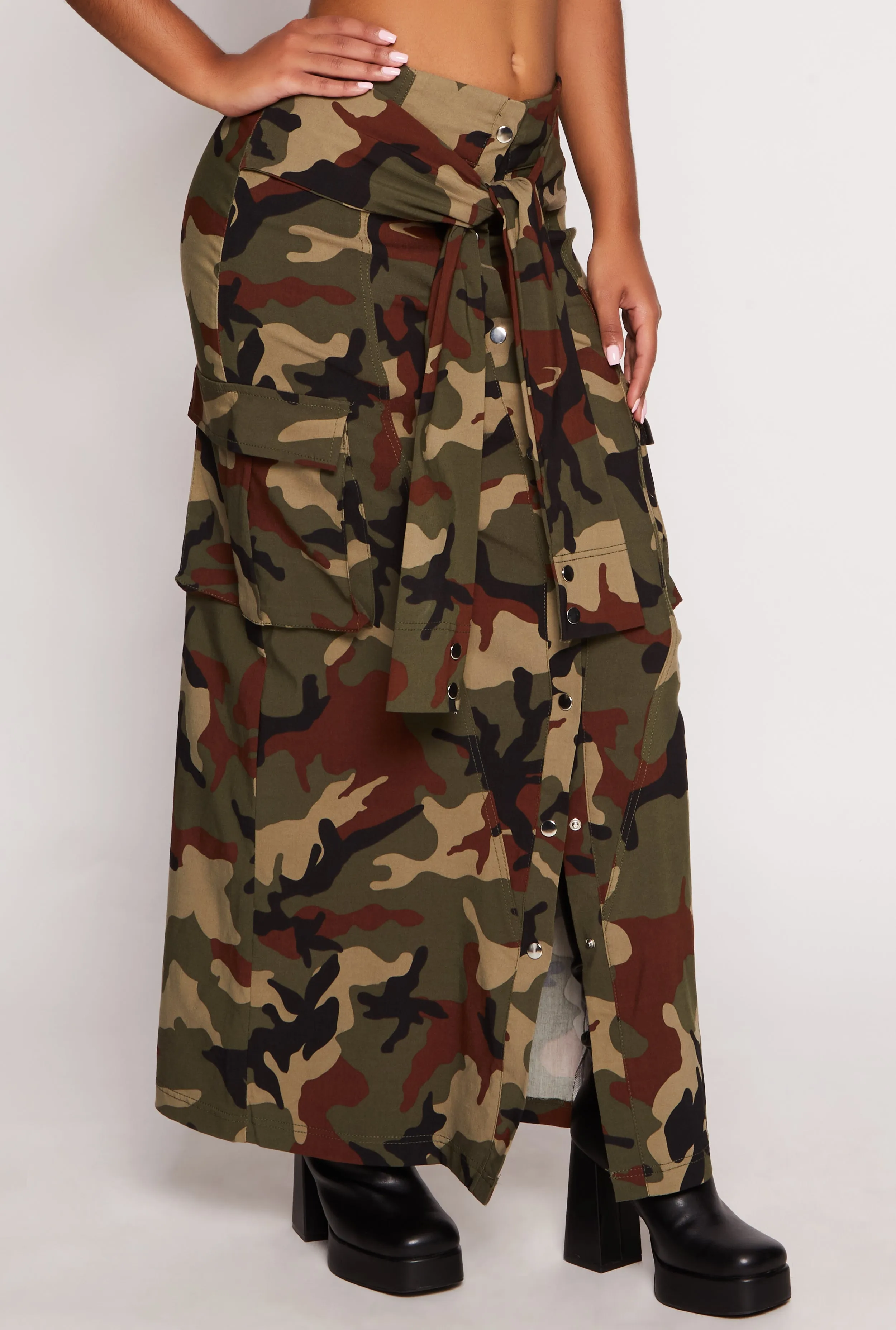 Camo Tie Front Maxi Cargo Skirt sold by Rainbow product image thumbnail 2
