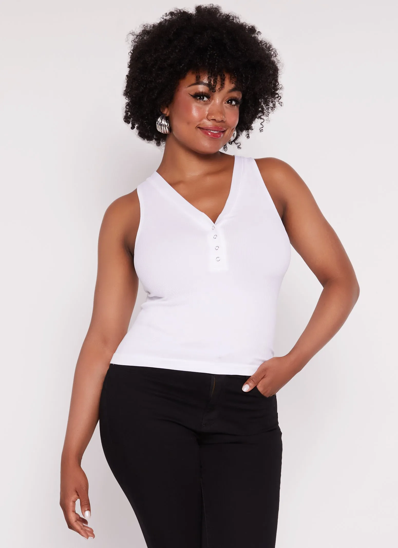 Plus Size Seamless Ribbed Snap Button Tank Top sold by Rainbow