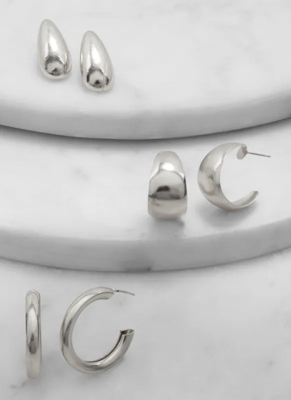 Metallic Drop and Hoop Earrings Trio sold by Rainbow