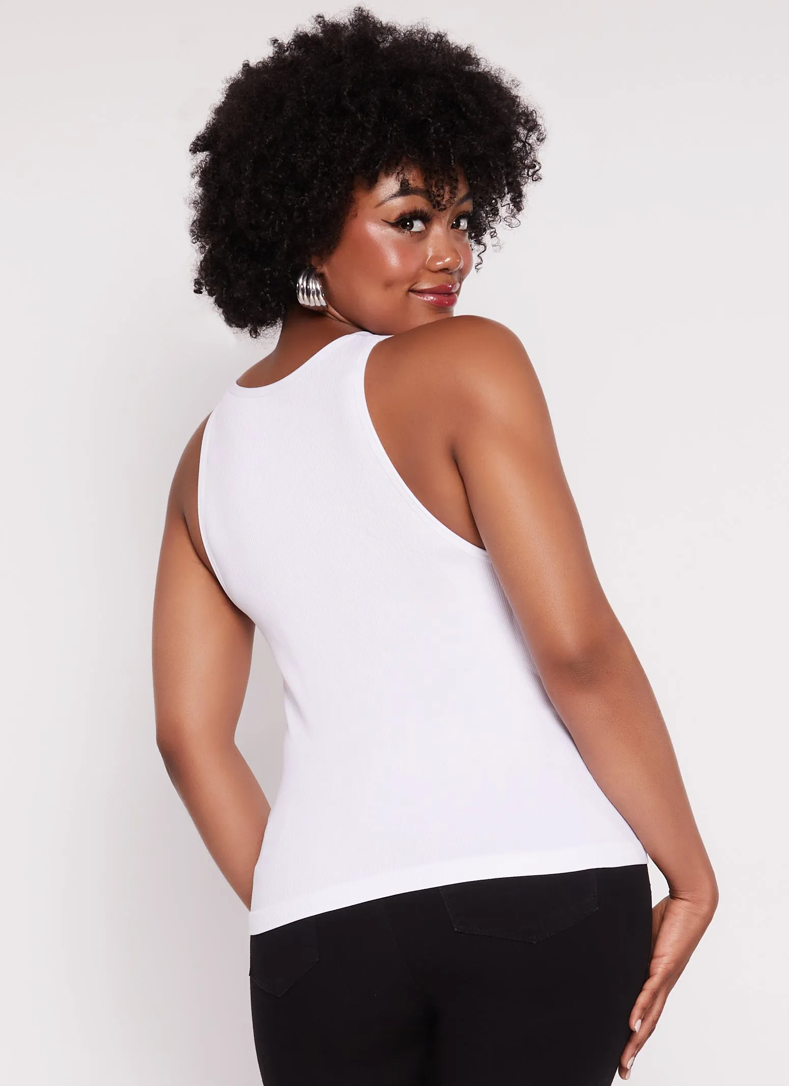Plus Size Seamless Ribbed Snap Button Tank Top sold by Rainbow product image thumbnail 3
