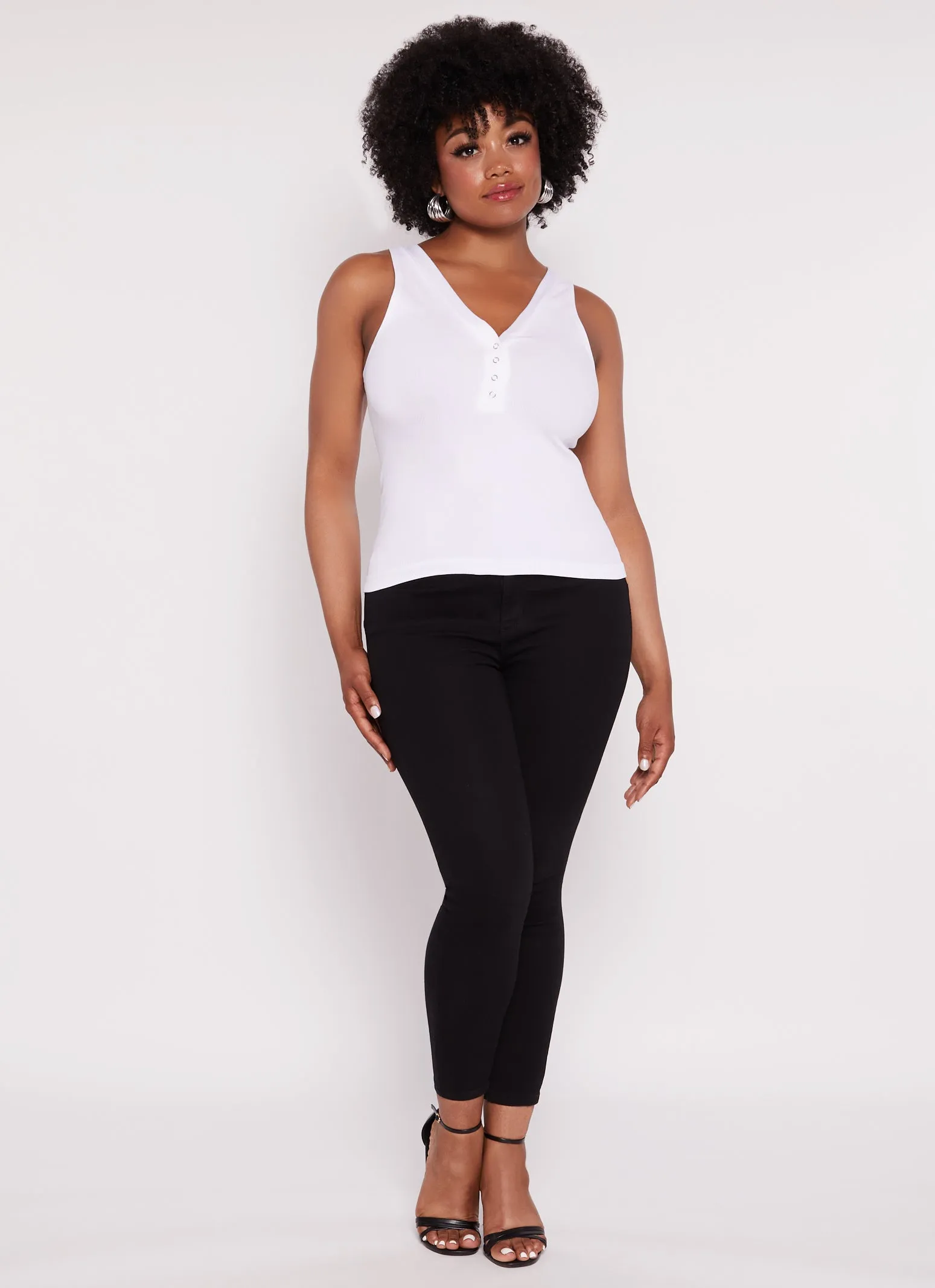 Plus Size Seamless Ribbed Snap Button Tank Top sold by Rainbow product image thumbnail 2