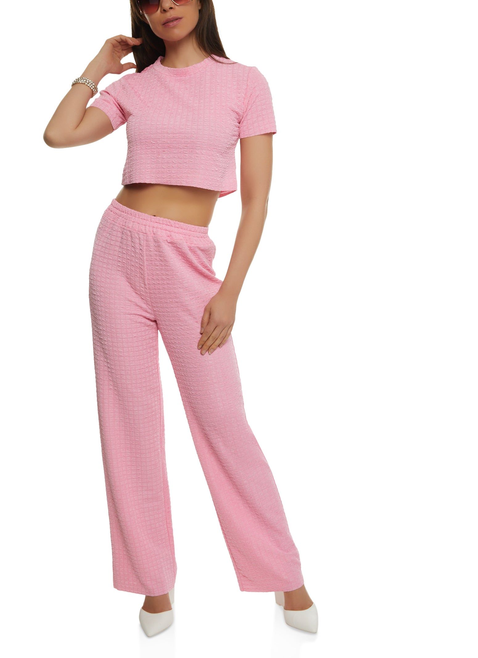 Textured Knit Short Sleeve Crop Top sold by Rainbow product image thumbnail 2