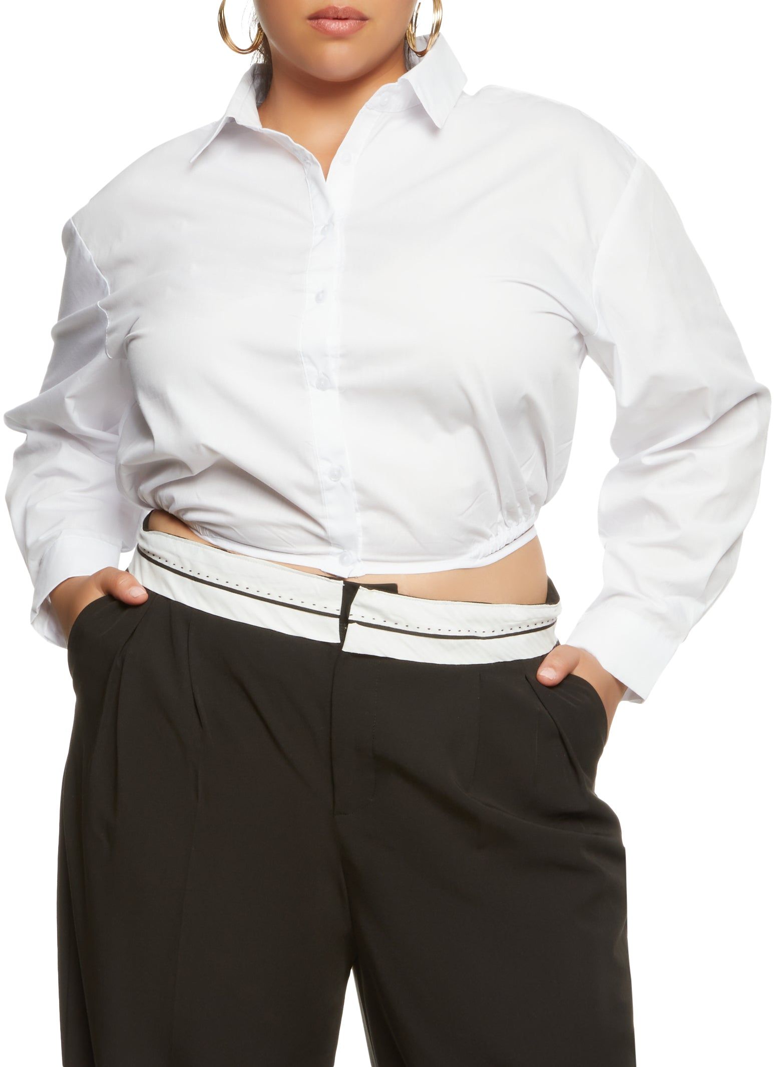 Plus Size Button Front Tie Hem Shirt sold by Rainbow